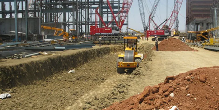 Earthworks and open trench excavation at a construction site